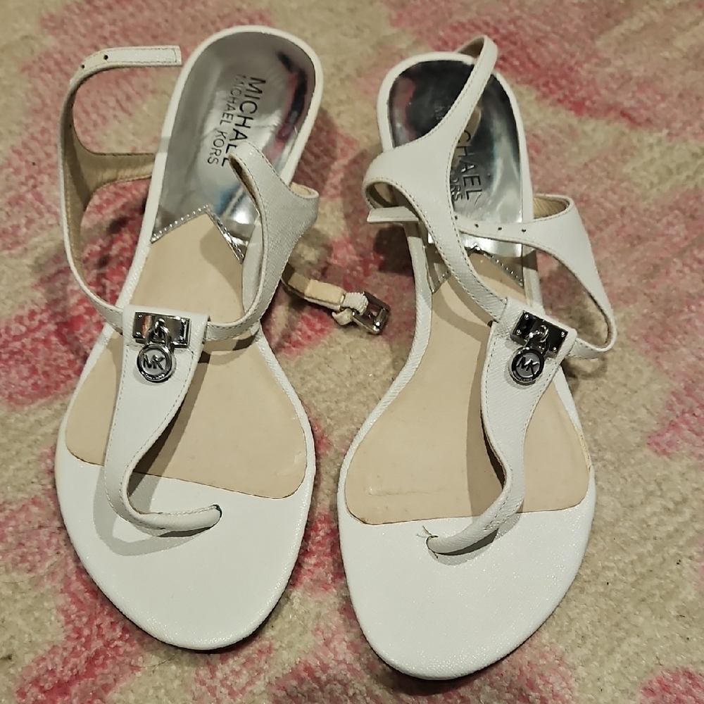 Michael Kors Silver and White Sandals